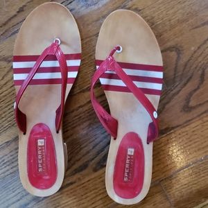 Red Sperry Wooden Sandals